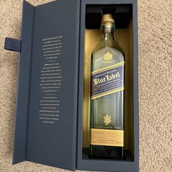 Johnnie Walker Blue label empty bottle, and collectible box