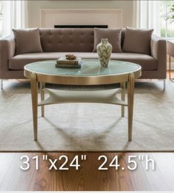 Gold art deco glass top coffee table side accent cocktail