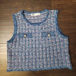 Zara Blue Metallic Thread Top