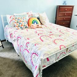 White Metal bed frame And Mattress