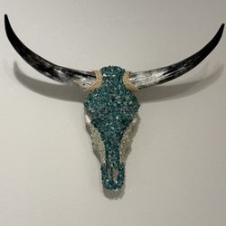 Turquoise Glass Mosaic Cow Skull
