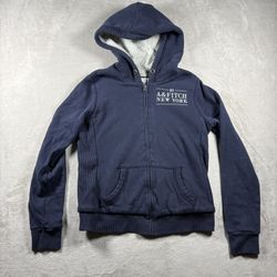 Vintage Abercrombie & Fitch Women’s M Blue Y2K Zip Hoodie Sweater Sherpa#1616
