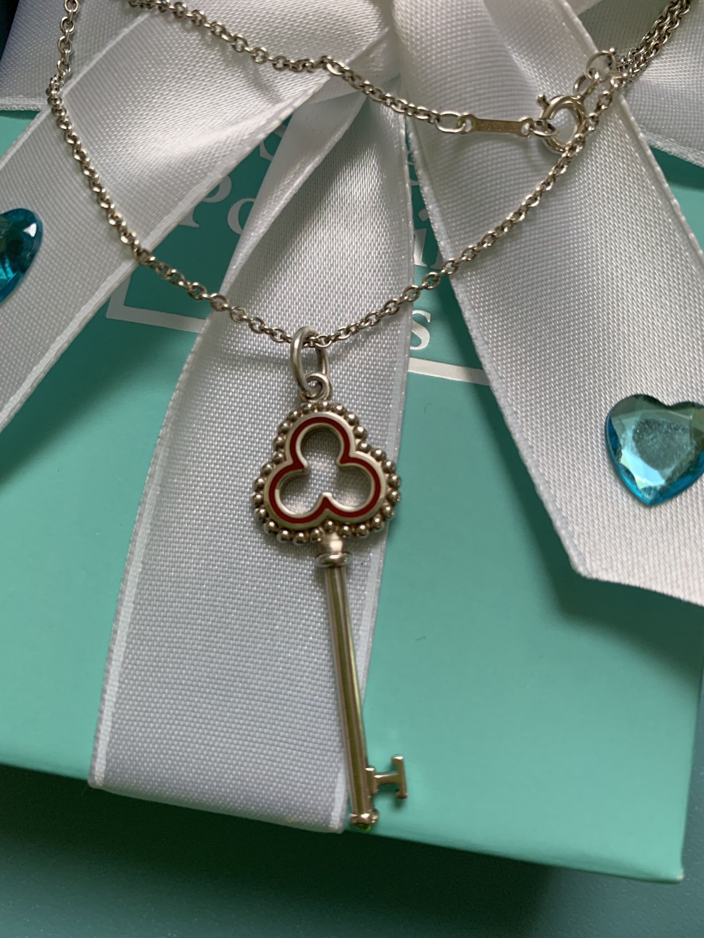 Tiffany & Co Bead Red Enamel Closed Treofil Key Necklaces