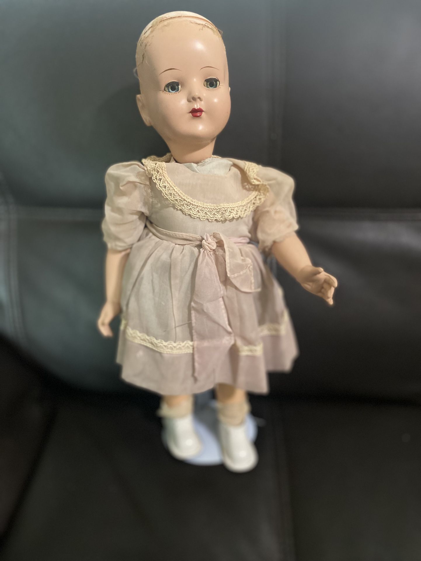 18” Vintage 1950’s Hard Plastic Doll Pat. Adorable Vintage dress Rare doll