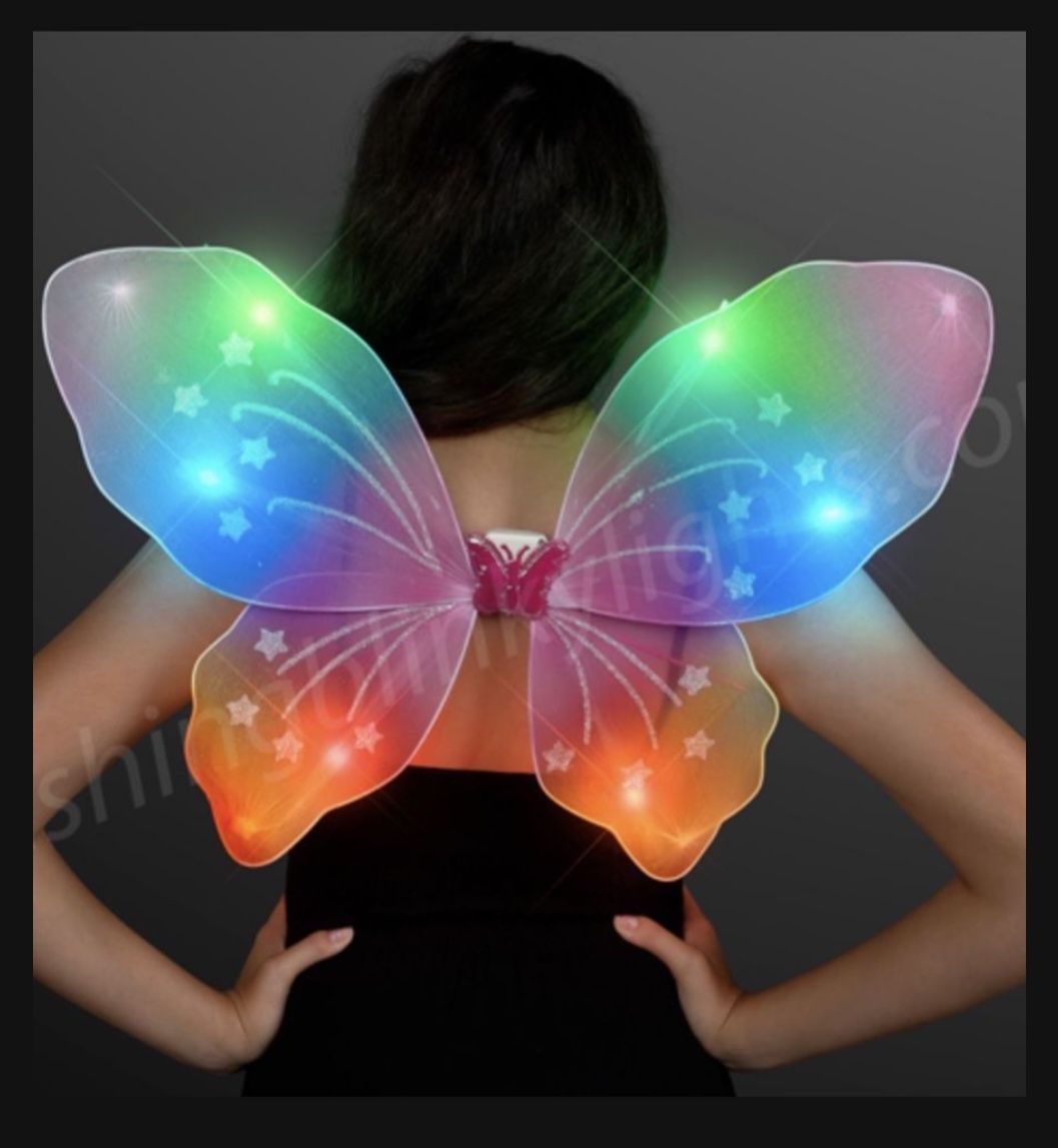 New Light Up Fairy LED flashing Wings Halloween Halloween Costume Sexy Prop Cosplay Angel Devil Tinker Bell Batteries included