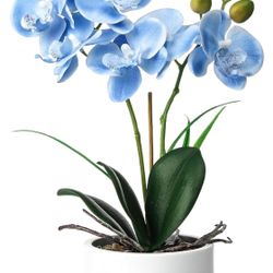 NAWEIDA 1 Pcs Ceramic Vase Artificial Orchid Flower Bonsai Vivid Phalaenopsis Flowers Potting for Home Office Décor,Table Centerpiece Room Decoration