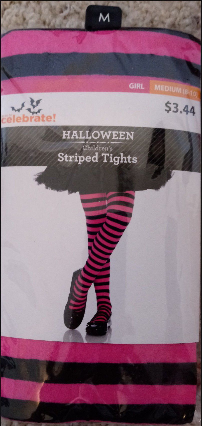 Halloween Costume Girls striped tights 3+. 