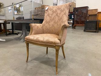 Vintage Satin Blush Floral Wingback Accent Chair
