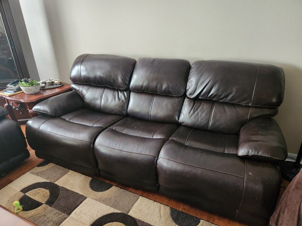 Leather Sofa Dual Power Recliner