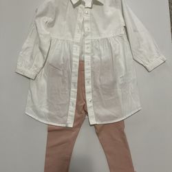 Zara Baby Girl Set - White Peplum Button-Down & Pink Bow Leggings - Size 24M