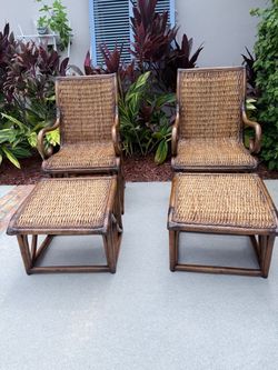 Woven Rush Chairs and Ottomans