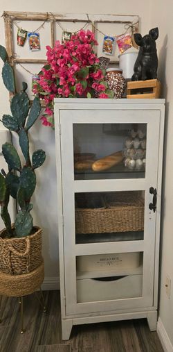 Off White Wood Glass Door Cabinet