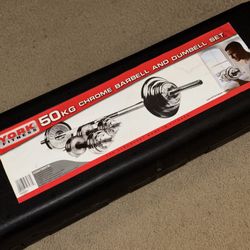 York Fitness 50KG Chrome Barbell and Dumbbell Set – Like New
