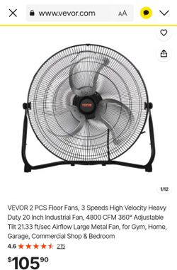 VEVOR 20-Inch Industrial Floor Fan