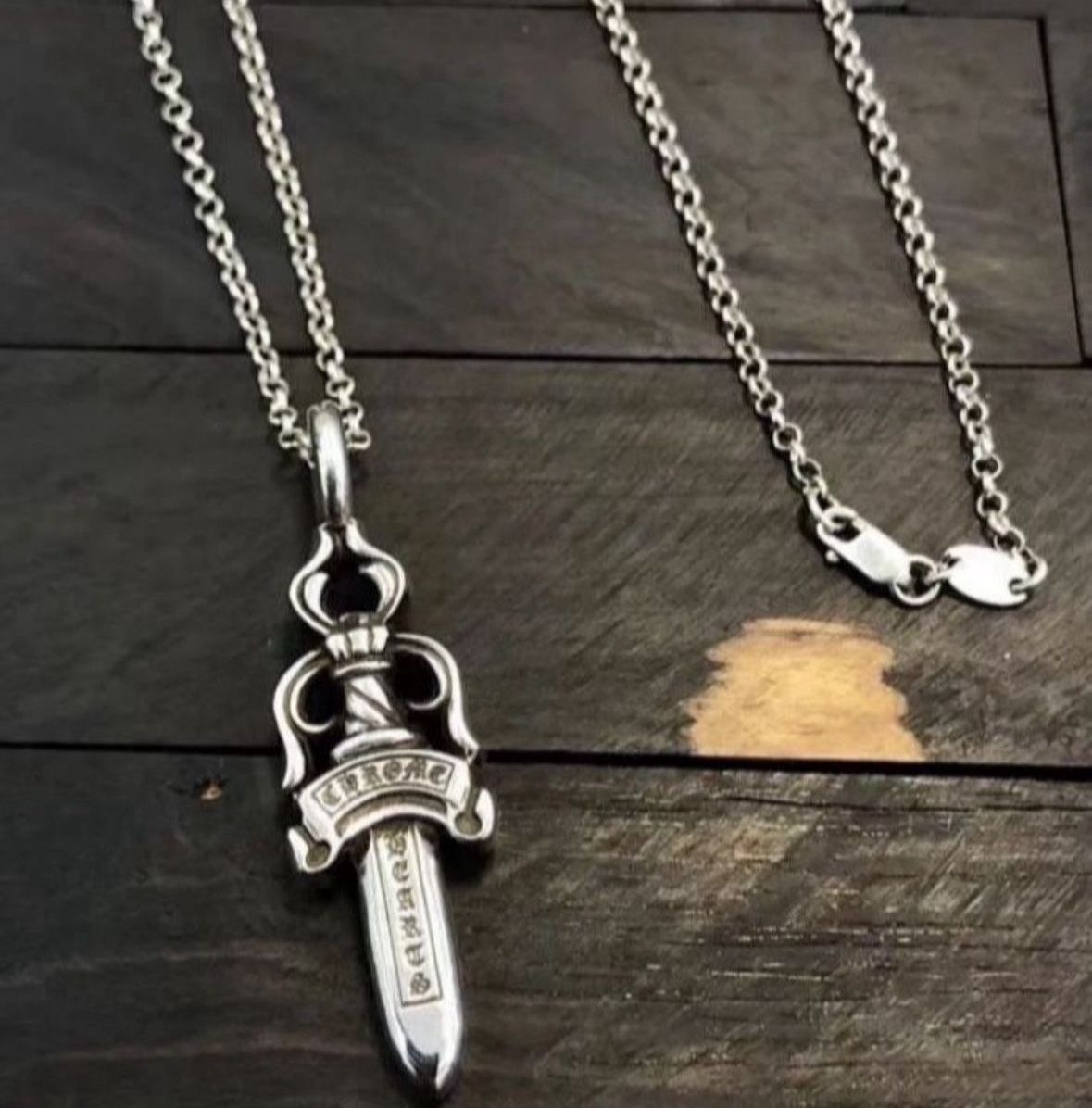 Chrome Hearts Style Small Dagger Pendant (Approx 1 1/2” X 1/2”) With 23” Link Chain Necklace, Stainless Steel