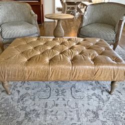 RH Tufted Leather Ottoman
