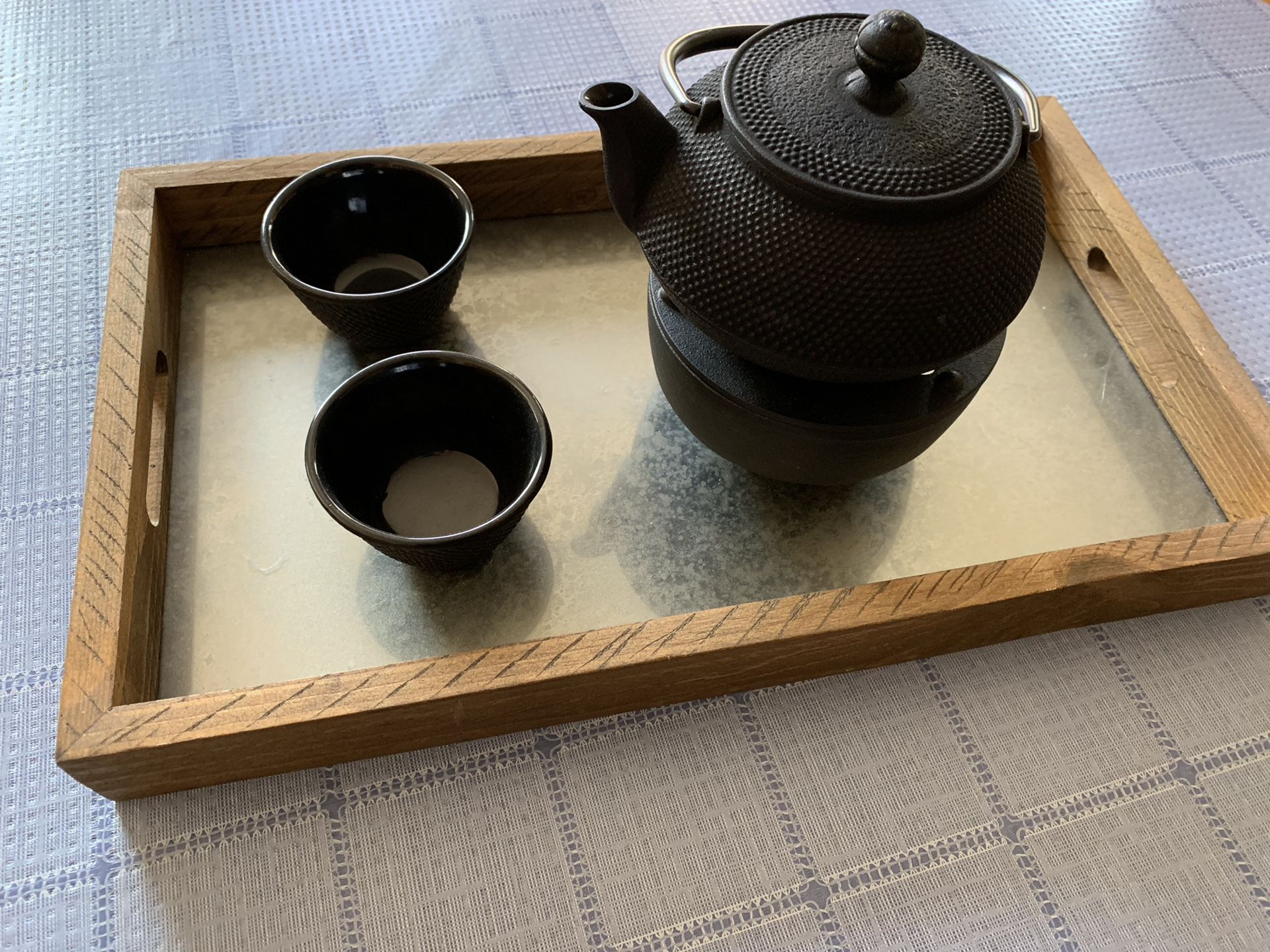 Teavana black castiron tea set warmer and 2 cups for Sale in Auburn, WA OfferUp
