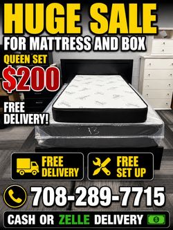 Huge sale for Mattress And Box Twin size #mattress and box 150.$ full 190$ Queen 200$ king 290$. free delivery free set up 708….289…7715… cash or Zell