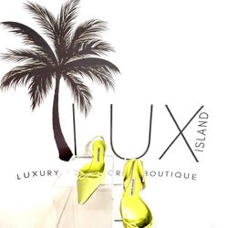 MANOLO BLAHNIK Lime Green Nylon Bow Accents Heels Size 5