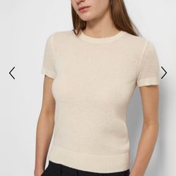 Theory 100% Cashmere Short-Sleeve Sweater Ivory XL ($300 new) Never Worn!
