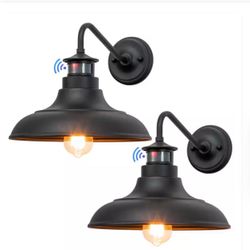 1-Pair Of Matte Black Motion Sensor Dusk To Dawn Gooseneck Outdoor Wall Lantern Sconce 