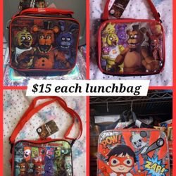 Five Nights At Freddy's or Ryan's World Lunchbag with adjustable strap 