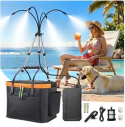 Portable Misting System with Standing, 6000mAh Water Cooling Misters Set for Outside Patio - 20L Bucket, 4.9FT(59IN) Adjustable Height for Outdoor, Be