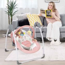 Compact Folding Electric Pink Newborn Baby Swing