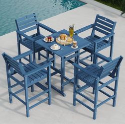 Patio Bar Table,Adirondack Chairs and Table 5 Pieces Set, Bar Height Chairs Set of 4 and Bar Table, Outdoor Bar Stools Set,Weather-Resistant Outdoor F