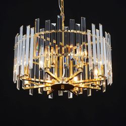 Gold Crystal Chandelier Modern, Contemporary Crystal Chandeliers Ceiling Lights Fixtures Pendant Lighting 8 Lights for Dining Room, Bedroom, Living Ro