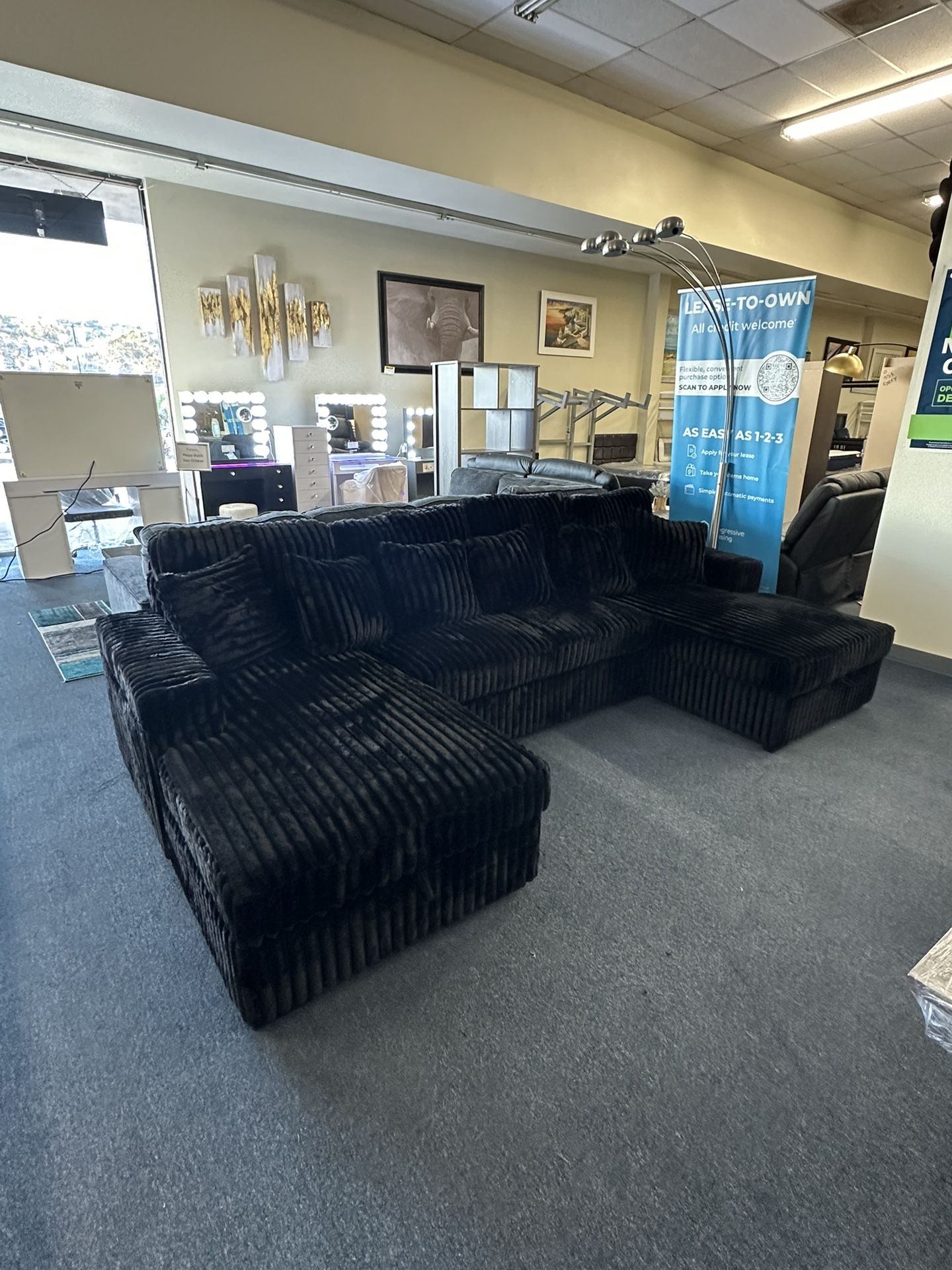 Black Sectional Sleeper W/ Usb Ports