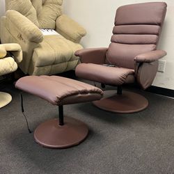 Brown Faux Leather Swivel Recliner With Vibration Massage Function