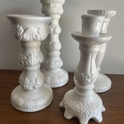 Vintage Candlesticks Candle Holders White -Set Of 4