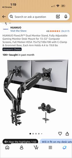 Dual Monitor Gas Spring Monitor Mount – Like New   HUANUO FlowLift