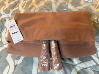 Pink suede clutch by Ann Taylor