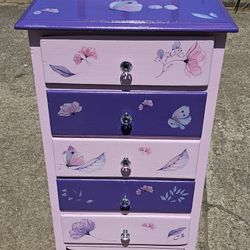 Cute 5 Drawer Dresser Pink & Purple Butterflies And Flowers
