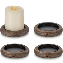 Romadedi Wood Candle Holder Farmhouse Decor - Pillar Candle Holders for Table Centerpiece Small Tray Riser Set of 4 Round Wooden Plate Pedestal Stand 