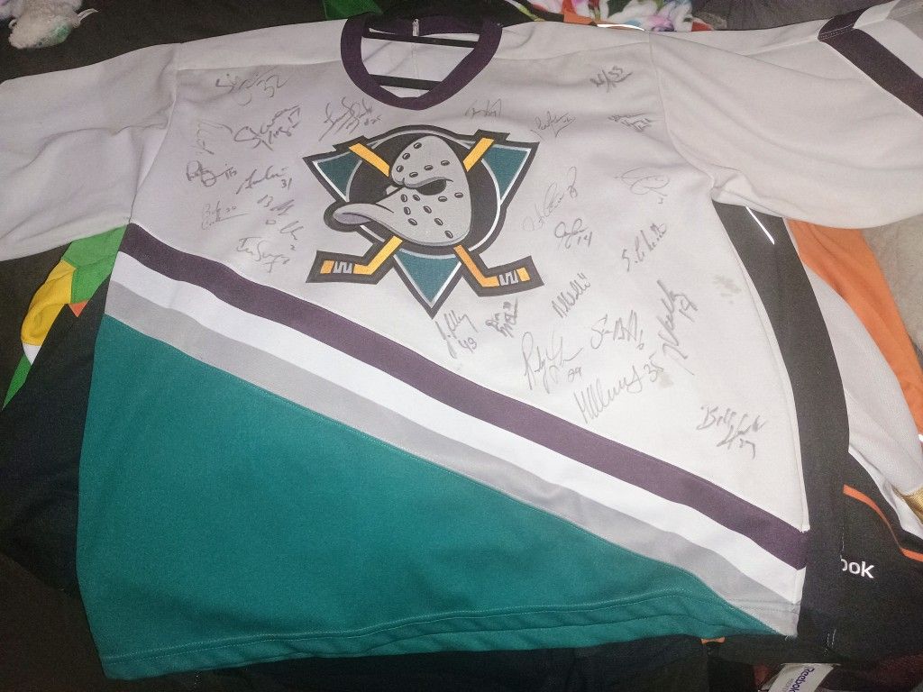 Anaheim Ducks Jerseys And Signed Mini Helmets Bundle For Trade