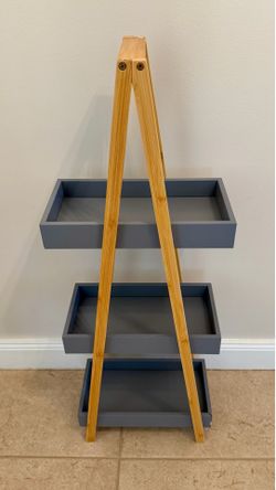 3-Tier Bamboo and Grey Storage Shelf