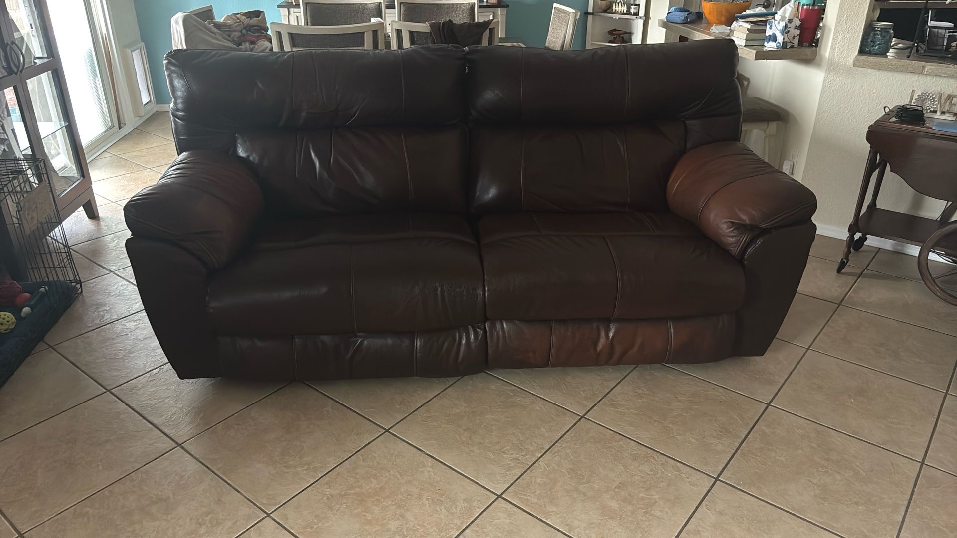 Beautiful Reclining Sofa, Soft Leather, Excellent Condition No Rips Or Tears Everything Works