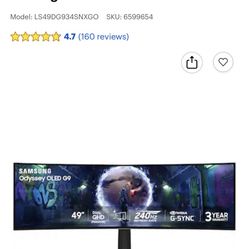 Samsung - 49" Odyssey OLED G9 (G93SD) Dual-QHD 240Hz 0.03ms G-Sync Compatible Curved