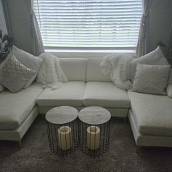 Beautiful White Chenille U-shaped Sectional