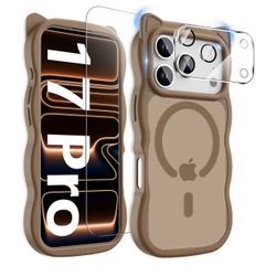 3 in 1 Magnetic for iPhone 17 Pro Case for Women Girls,1X Screen Protector+1X Camera Lens Protector,Compatible with MagSafe,Translucent Matte,Cute Cat