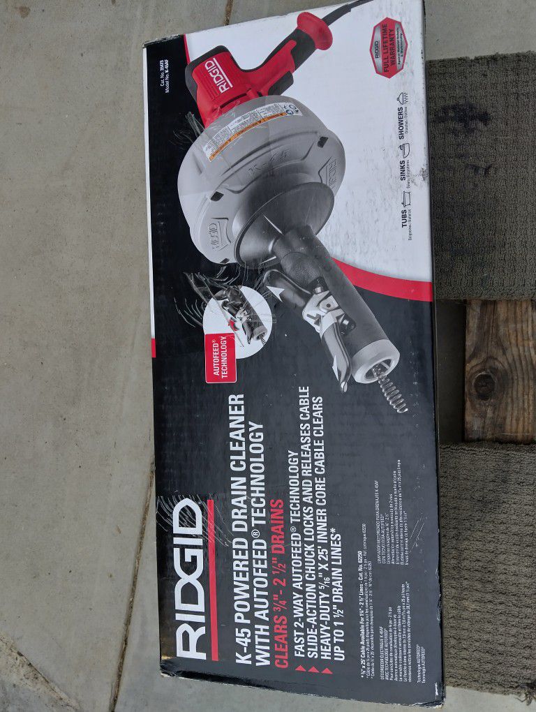 Ridgid K-45AF-5 Drain Cleaning Autofeed Snake Auger Machine With C-1 5/16 inch  × 25  ft . Inner Core Cable 