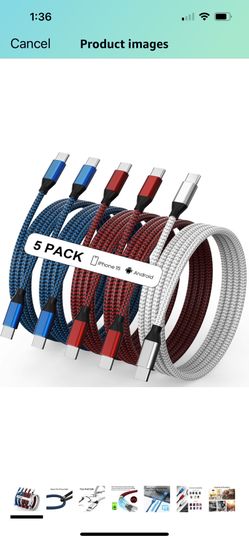 $10-USB C to USB C Cable Nylon Braided 60W 3/3/6/6/10 FT USB Type C Fast Charging Cable for iPhone 15/15 Plus/15 Pro Max, MacBook Pro, iPad Pro Ai