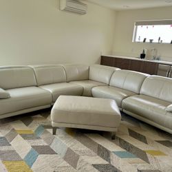 Dania White Leather Power Reclining Sectional And Ottoman