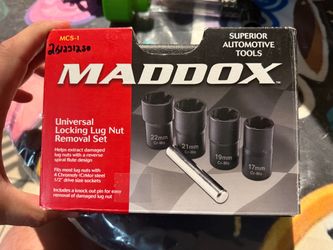 Universal locking lug nut remover sent five piece the 19 mm is used all others new $25