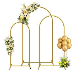 Metal Arch Backdrop Stand, Set of 3 Wedding Arched Frame with 12 Ground Nails, Stable Arched Background Stand for Wedding