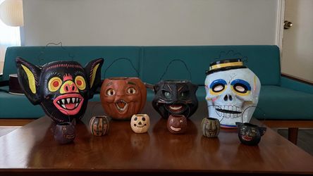 Vintage-Inspired Papier-Mâché Halloween Candy Bucket & Lantern Collection