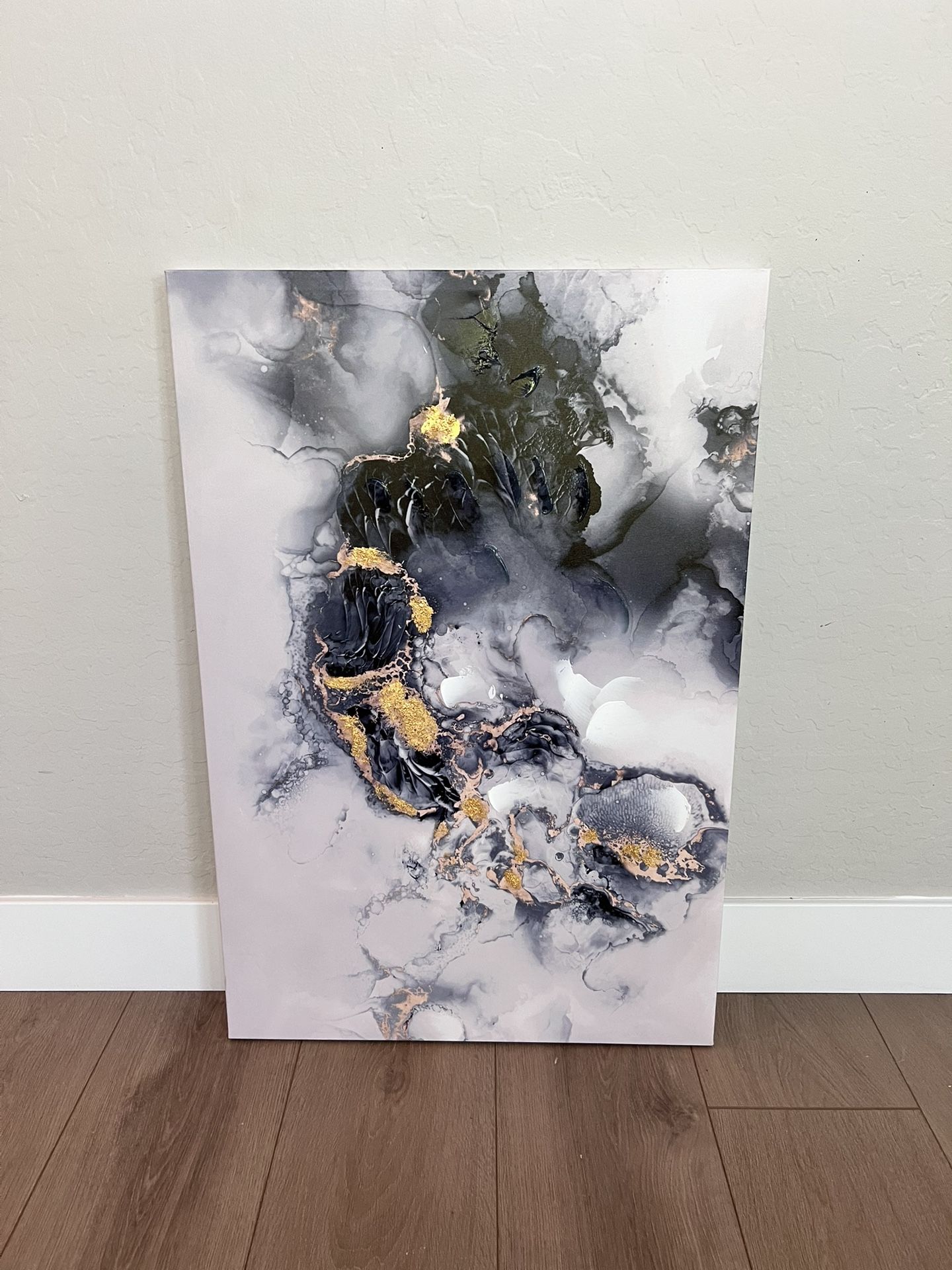 36x24 Large Black/White/Gold Marble Canvas Art Abstract Artwork